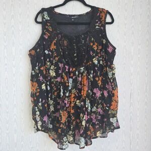 Denim 24/7 Women's Blouse 20W Crochet Dark Floral Cottage Boho Whimsygoth Witchy